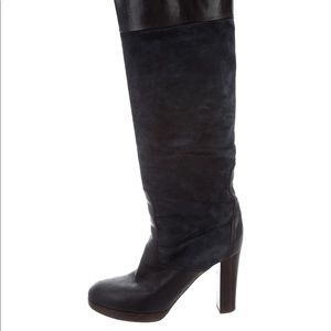 Chloe Suede Boho Knee High Boots 10/40 Black